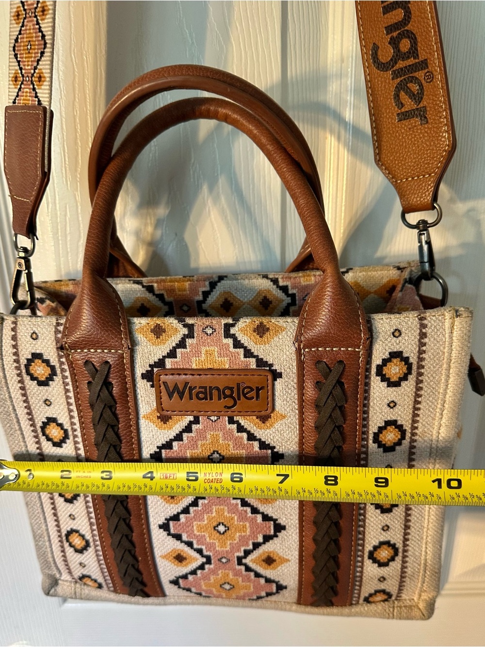 Wrangler Aztec Canvas Crossbody Top Handle WesternPurse Zip Top Detachable Strap - Picture 13 of 14